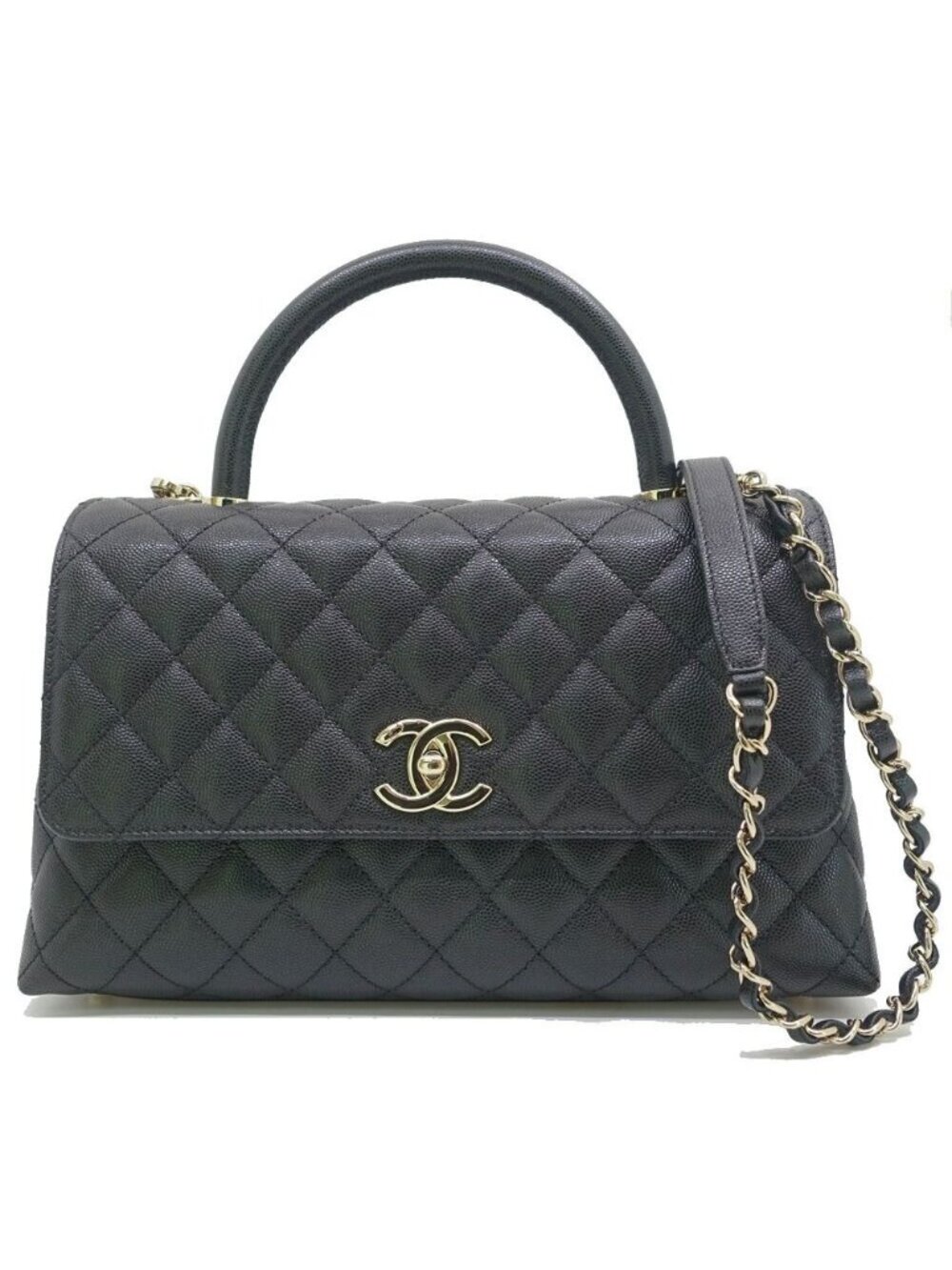 Chanel Large Top Handle Flap Bag Grain Calfskin BK